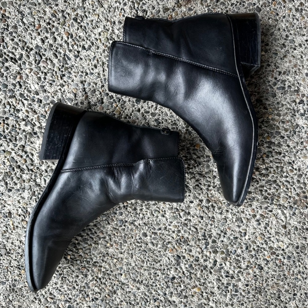 Sam Edelman Boots Shoes Thatcher Black Leather Square Toe Ankle Gold Logo 8.5 - Picture 6 of 11
